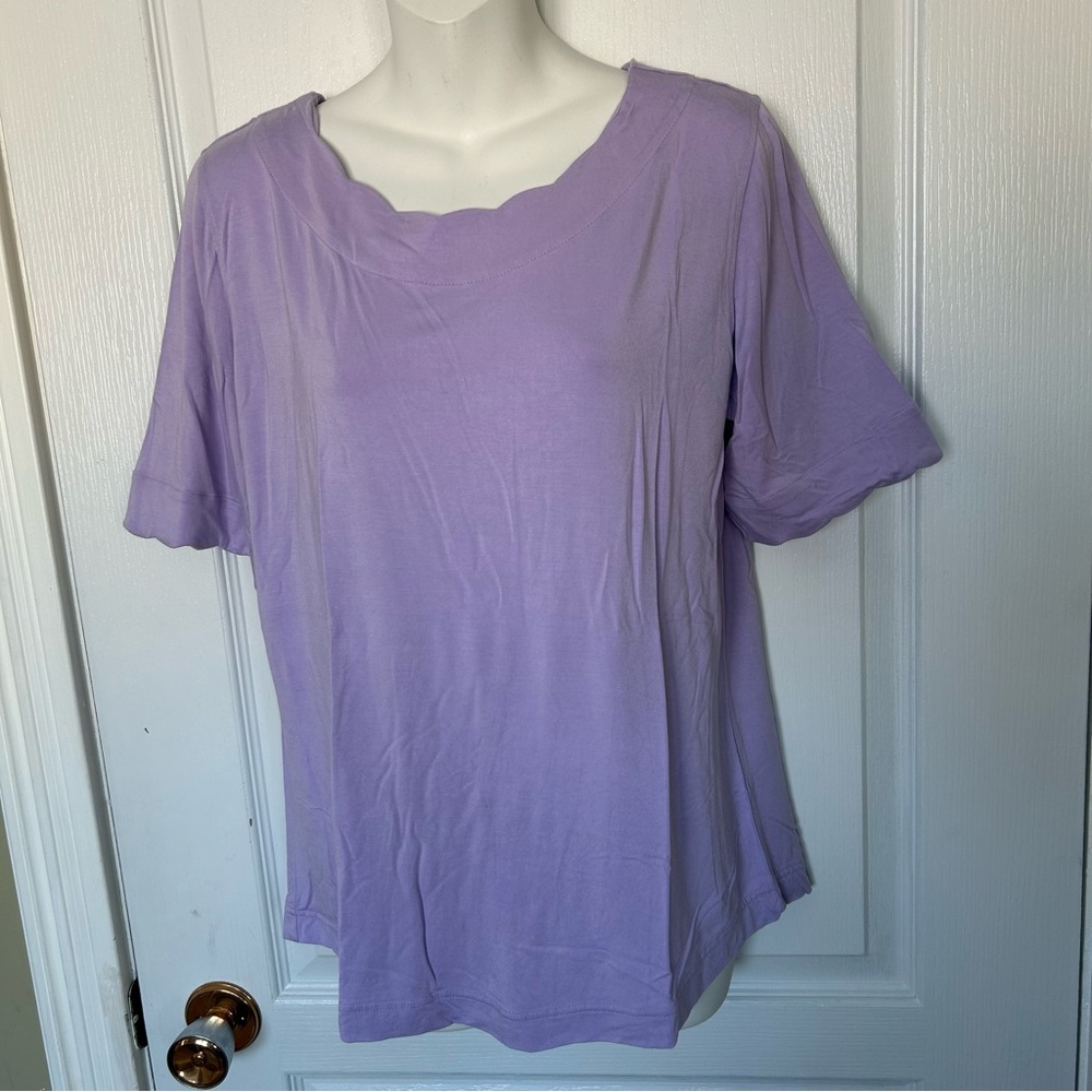Bylyse Spenard Lavender Scallop Neck Women's Top Large Bamboo